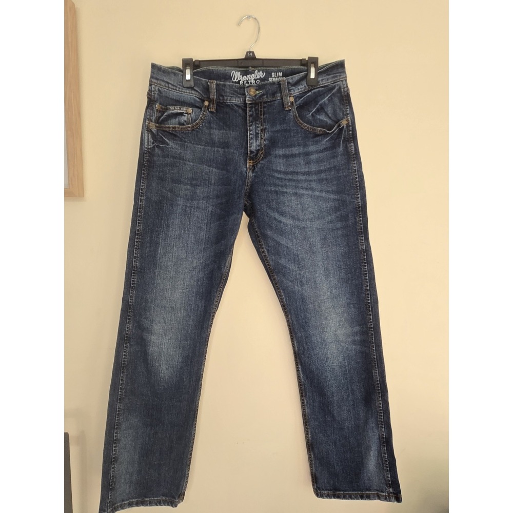 Wrangler Retro Slim Fit Straight Leg Jeans Blue Denim Men's 33X32 Medium Wash